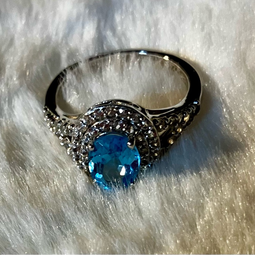 Blue Topaz Cocktail Ring 7 - Picture 9 of 13